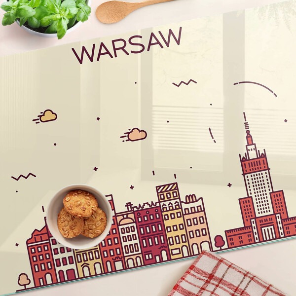 Schneidebrett Glas mit Motiv der Warschauer Mietshäuser und des Kulturpalastes