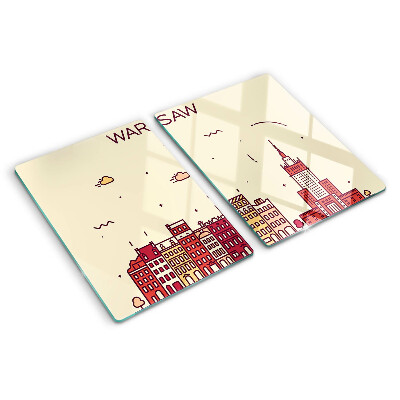 Schneidebrett Glas mit Motiv der Warschauer Mietshäuser und des Kulturpalastes