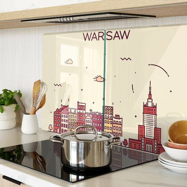 Schneidebrett Glas mit Motiv der Warschauer Mietshäuser und des Kulturpalastes