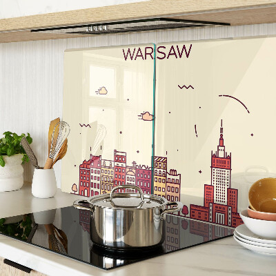 Schneidebrett Glas mit Motiv der Warschauer Mietshäuser und des Kulturpalastes