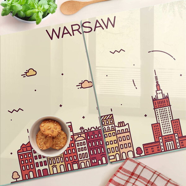 Schneidebrett Glas mit Motiv der Warschauer Mietshäuser und des Kulturpalastes