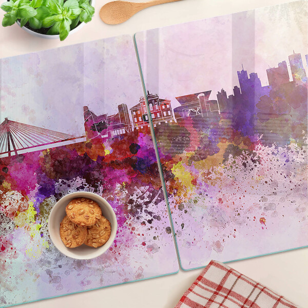 Schneidebrett Eine Stadt im Aquarellstil