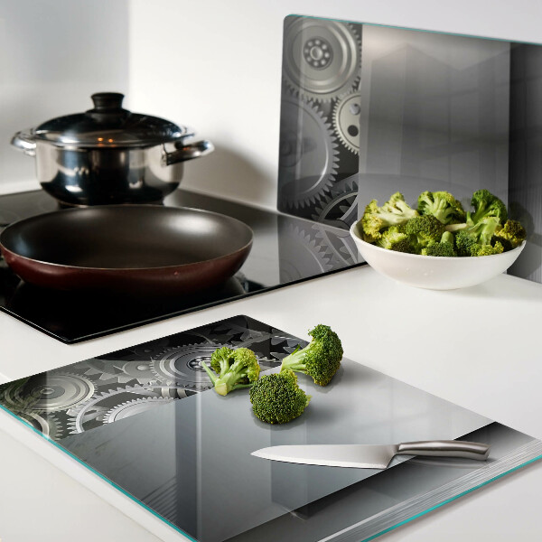 Schneidebrett Mechanische Zahnräder und metallische Oberflächen