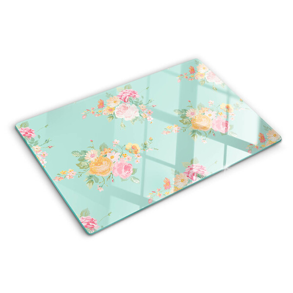 Schneidebrett glas Blumenmuster in Pastellfarben