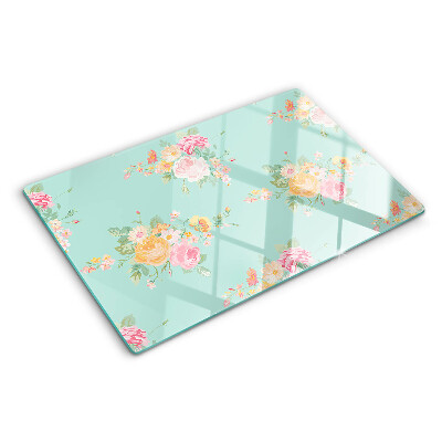 Schneidebrett Glas mit Blumenmuster in Pastellfarben