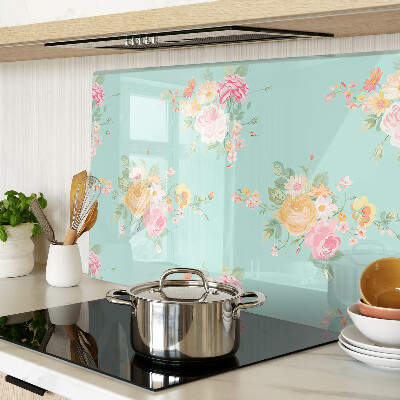 Schneidebrett Glas mit Blumenmuster in Pastellfarben