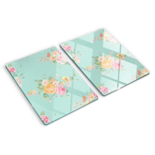 Schneidebrett Glas mit Blumenmuster in Pastellfarben