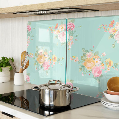 Schneidebrett Glas mit Blumenmuster in Pastellfarben