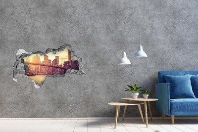 Wandbilder 3D Mauerdurchbruch Brooklyn Bridge bei Sonnenuntergang