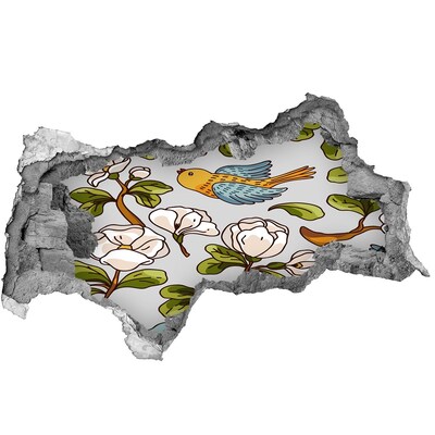 3D Wandtattoos Mauerdurchbruch Blumenparadies mit einem Vogel