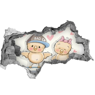 3D Wandtattoos Mauerdurchbruch Niedliche Vögel auf einem Skateboard