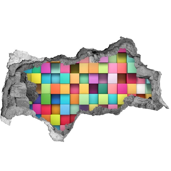 Wandbilder 3D Mauerdurchbruch Bunte Bausteine ​​in einem Loch in der Wand