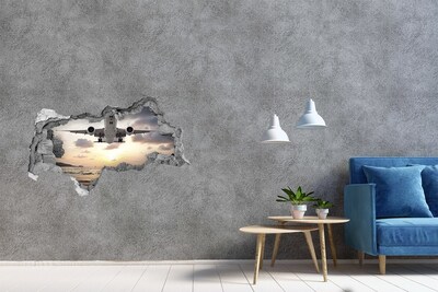 3D Wandtattoos Mauerdurchbruch Flug in die untergehende Sonne