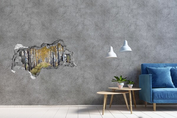 3D Wandtattoos Mauerdurchbruch Herbstliche Birkenallee