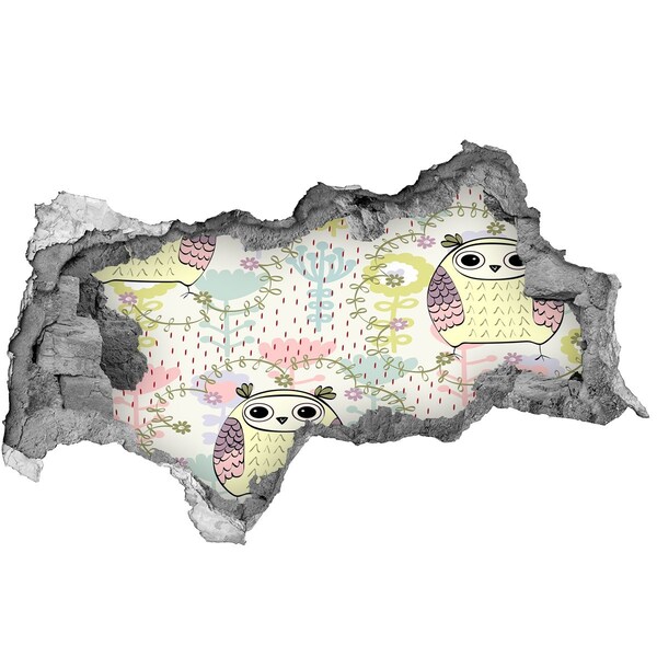 Wandbilder 3D Mauerdurchbruch Loch in der Wand mit einer Eule und Blumen