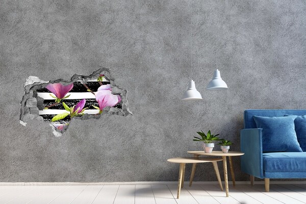 3D Wandtattoos Mauerdurchbruch Blumen auf gestreiftem Hintergrund