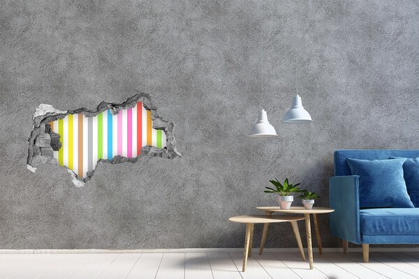 Wandtattoos Mauerdurchbruch Bunte Streifen durch ein Loch in der Wand