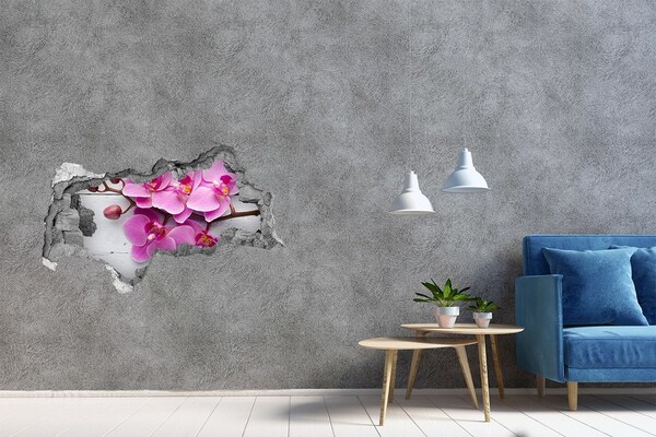 3D Wandtattoos Mauerdurchbruch Orchideen blühen durch ein Loch in der Wand