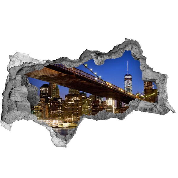 Wandbilder 3D Mauerdurchbruch Brooklyn Bridge bei Nacht