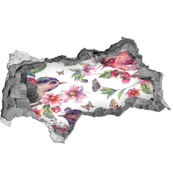 Mauerdurchbruch Aufkleber Ein Blumenparadies mit Vögeln und Schmetterlingen