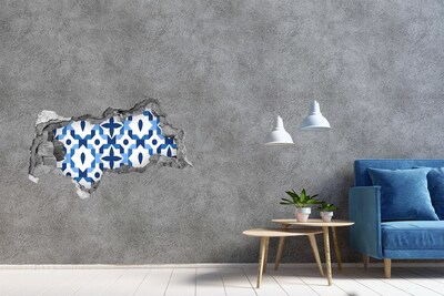 Wandbilder 3D Mauerdurchbruch Blaue Muster an der Wand