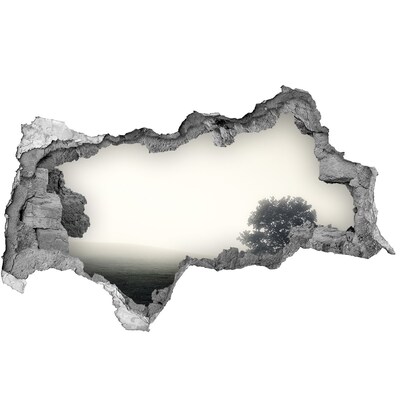 Wandbilder 3D Mauerdurchbruch Eine neblige Lichtung mit einem einsamen Baum