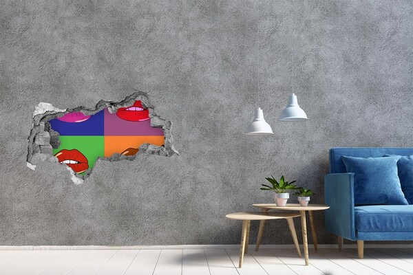 3D Wandtattoos Mauerdurchbruch Lippen in Regenbogenfarben