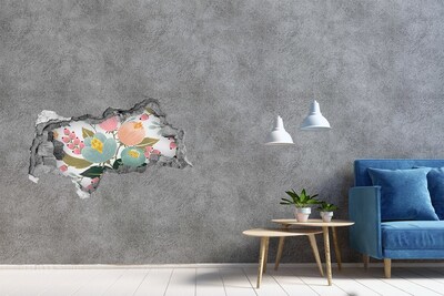 3D Wandtattoos Mauerdurchbruch Blumenmalerei an einer beschädigten Wand