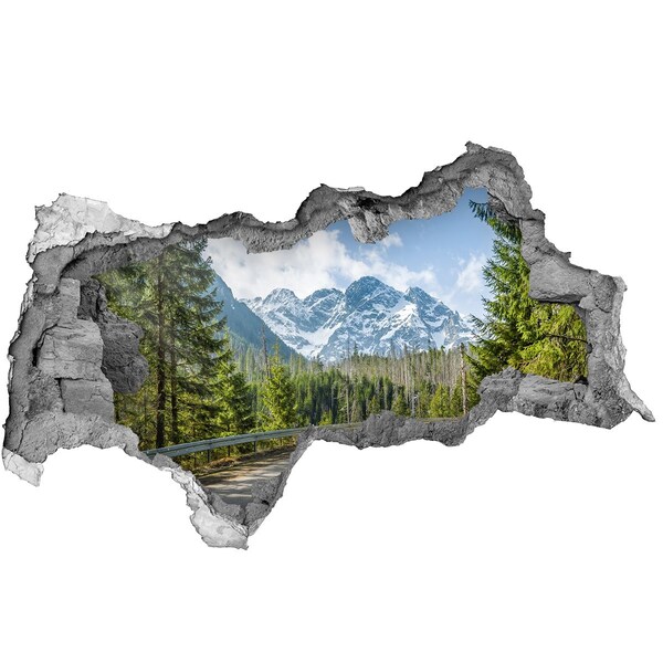 Wandbilder 3D Mauerdurchbruch Berglandschaft hinter dem Loch in der Wand