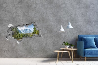 Wandbilder 3D Mauerdurchbruch Berglandschaft hinter dem Loch in der Wand