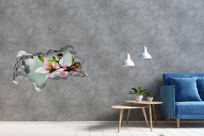 3D Wandtattoos Mauerdurchbruch Magnolienblüten an einer beschädigten Mauer
