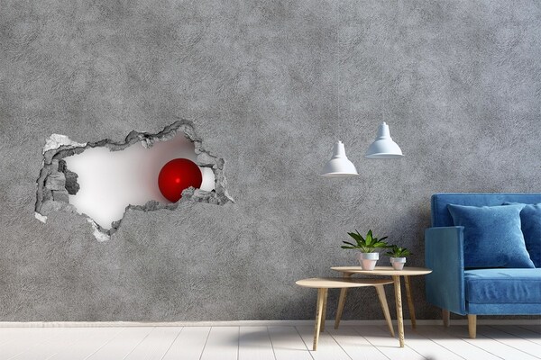 3D Wandtattoos Mauerdurchbruch Ein roter Ball in einem Loch in der Wand