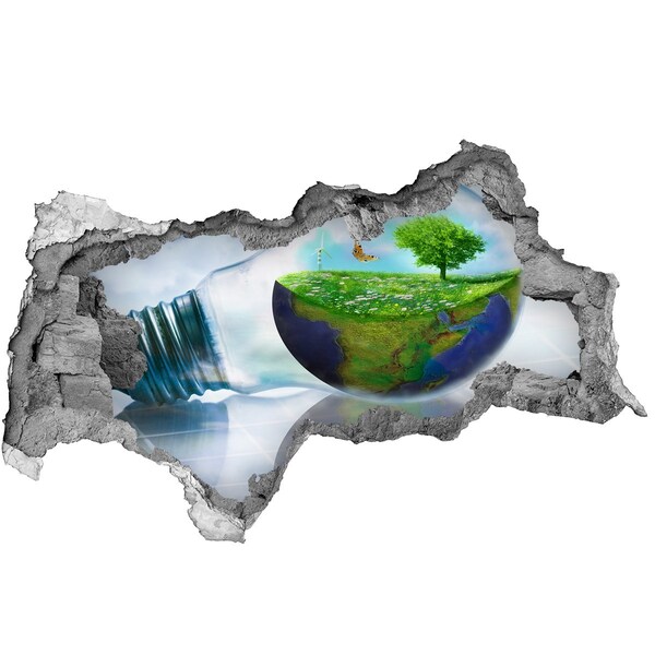 Wandtattoos Mauerdurchbruch Grüner Planet durch ein Loch in der Wand