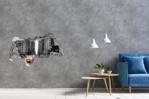 3D Wandtattoos Mauerdurchbruch New Yorker Taxis im Stadtbild