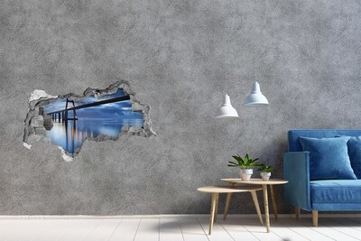 Wandbilder 3D Mauerdurchbruch Eine Brücke über das Wasser in einer nächtlichen Szene