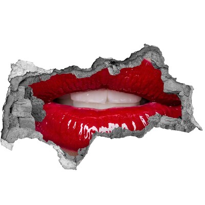 3D Wandtattoos Mauerdurchbruch Rote Lippen in einem Loch in der Wand