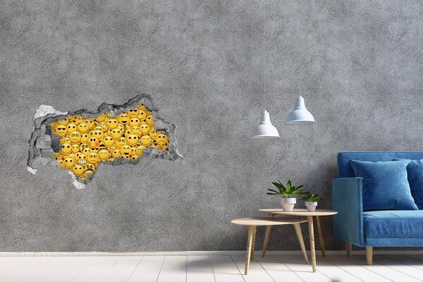 3D Wandtattoos Mauerdurchbruch Lächelnde Emojis in einem Loch in der Wand