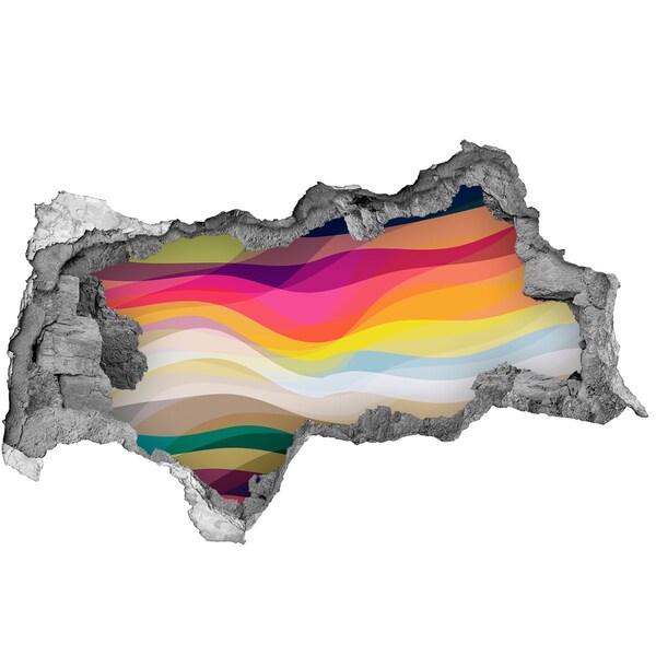 3D Wandtattoos Mauerdurchbruch Farbenfrohe Wellen vor Betonhintergrund