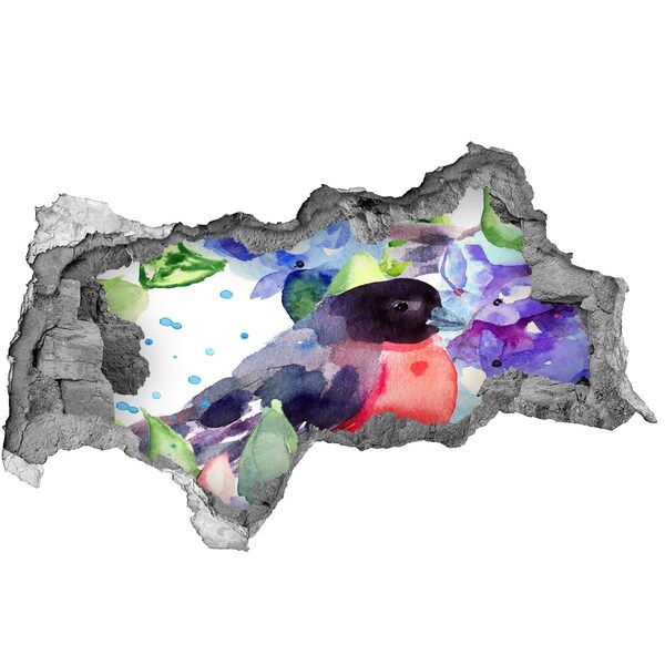 3D Wandtattoos Mauerdurchbruch Ein Vogel in einer farbenfrohen Komposition