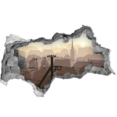 Wandtattoos Mauerdurchbruch Blick auf die Stadt durch ein Loch in der Wand