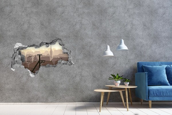 Wandtattoos Mauerdurchbruch Blick auf die Stadt durch ein Loch in der Wand