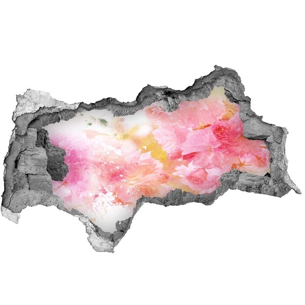 Mauerdurchbruch Aufkleber Eine Blumenlandschaft hinter einem Loch in der Wand