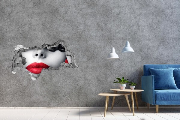 Wandbilder 3D Mauerdurchbruch Lippen in Rot