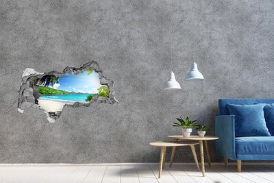Wandbilder 3D Mauerdurchbruch Karibischer Strand durch ein Loch in der Wand