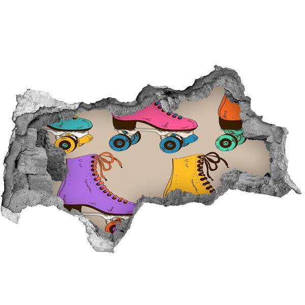 3D Wandtattoos Mauerdurchbruch Bunte Rollschuhe in einem Loch in der Wand