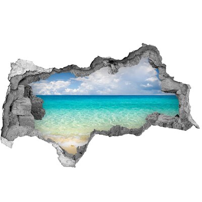 Wandbilder 3D Mauerdurchbruch Karibischer Strand durch ein Loch in der Wand