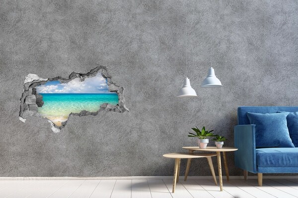 Wandbilder 3D Mauerdurchbruch Karibischer Strand durch ein Loch in der Wand