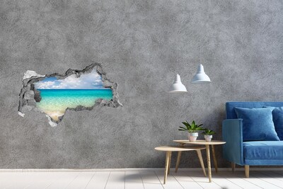 Wandbilder 3D Mauerdurchbruch Karibischer Strand durch ein Loch in der Wand