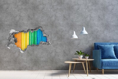 Wandbilder 3D Mauerdurchbruch Bunte Bretter in einem Loch in der Wand