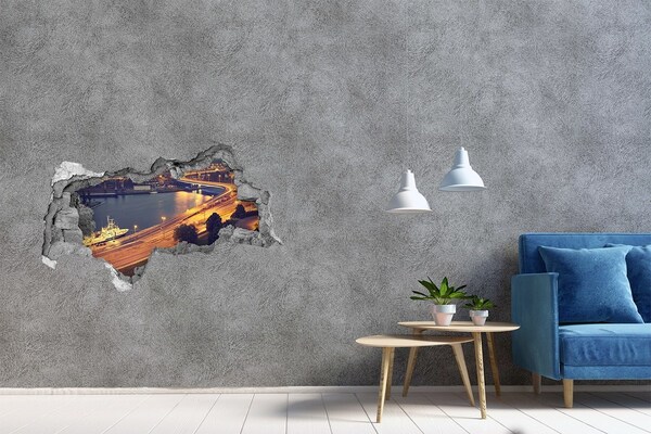 Wandbilder 3D Mauerdurchbruch Blick auf die Stadt bei Nacht